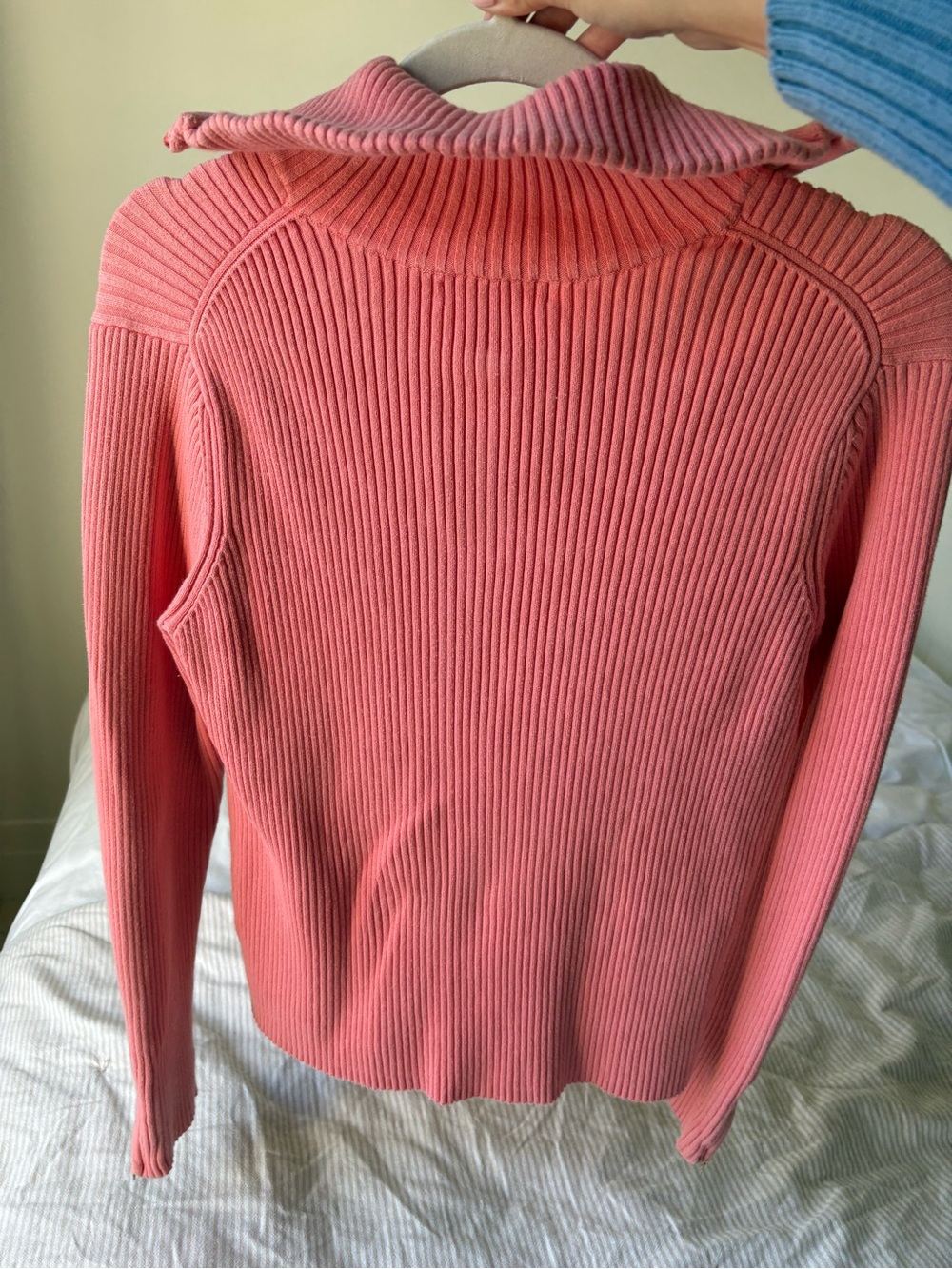 Coral Zip-Front thick Ribbed Sweater - Picture 7 of 8